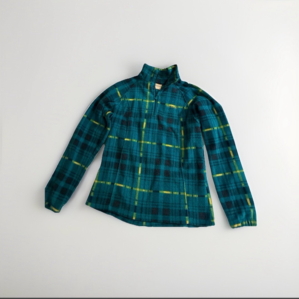 Columbia Benton Springs Women’s Half Zip Plaid Fleece in Teal and Yellow